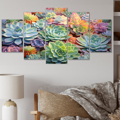 Green Succulents Serenity Garden Ii II - Floral Canvas Print - 5 Panels