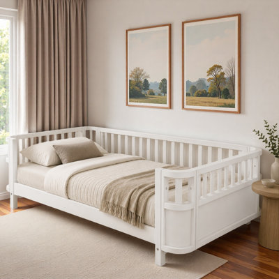 Low Profile Kids Bed with Smooth Rounded Corner and Wooden Slats Support