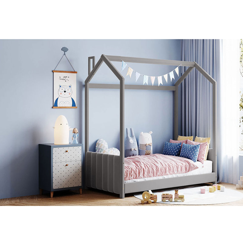 Lit plateforme Johannesburg, Simple, gris, Bois massif et bois manufacturé
