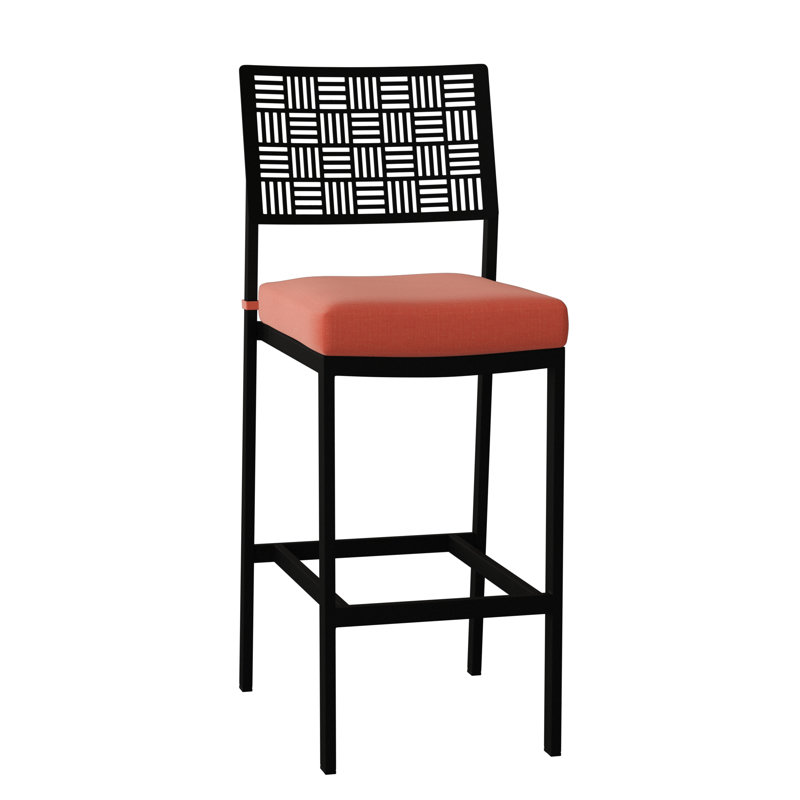 New Century Outdoor Bar Stool, Textured Black, Spectrum Denim Sunbrella® Plainweave