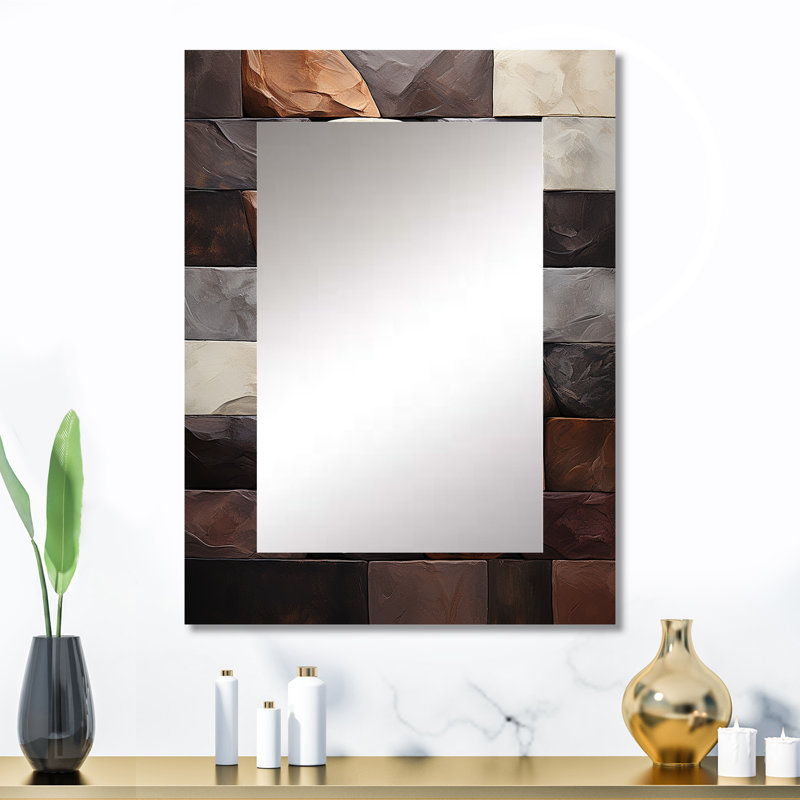 Bean Stone Collage I - Stone Geode Decorative Mirror, Traditional Large Wall Mirror, Printed Metal Art, 32" x 24"