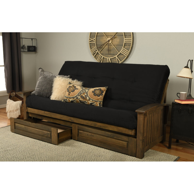 Grand futon avec matelas à dossier large avec rangement 89 po Stratford, Microsuède noir