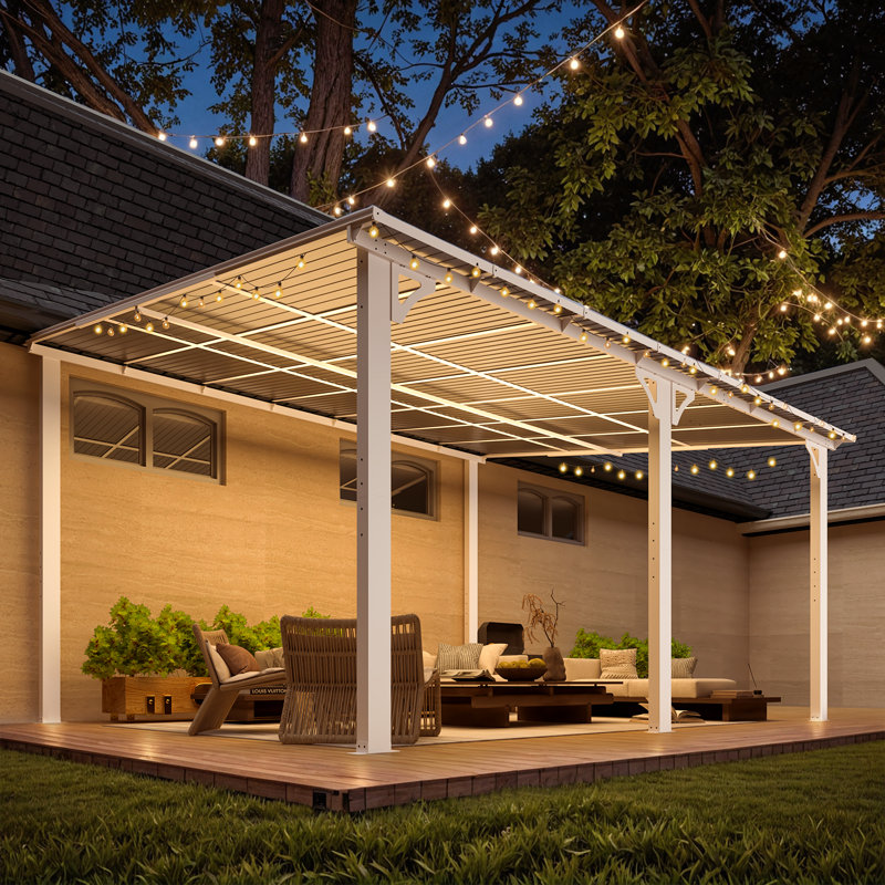 Aluminum Pergola with Canopy, White, 14 ft x 12 ft