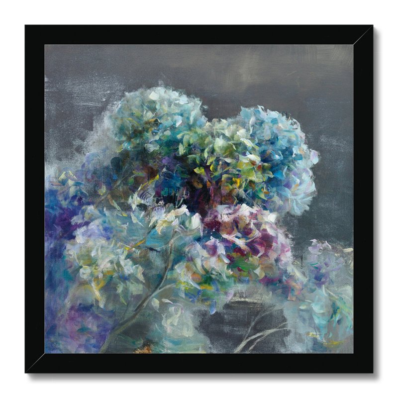 Abstract Hydrangea Dark by Danhui Nai - Painting, Black Framed Paper Print, 34cm H x 34cm W