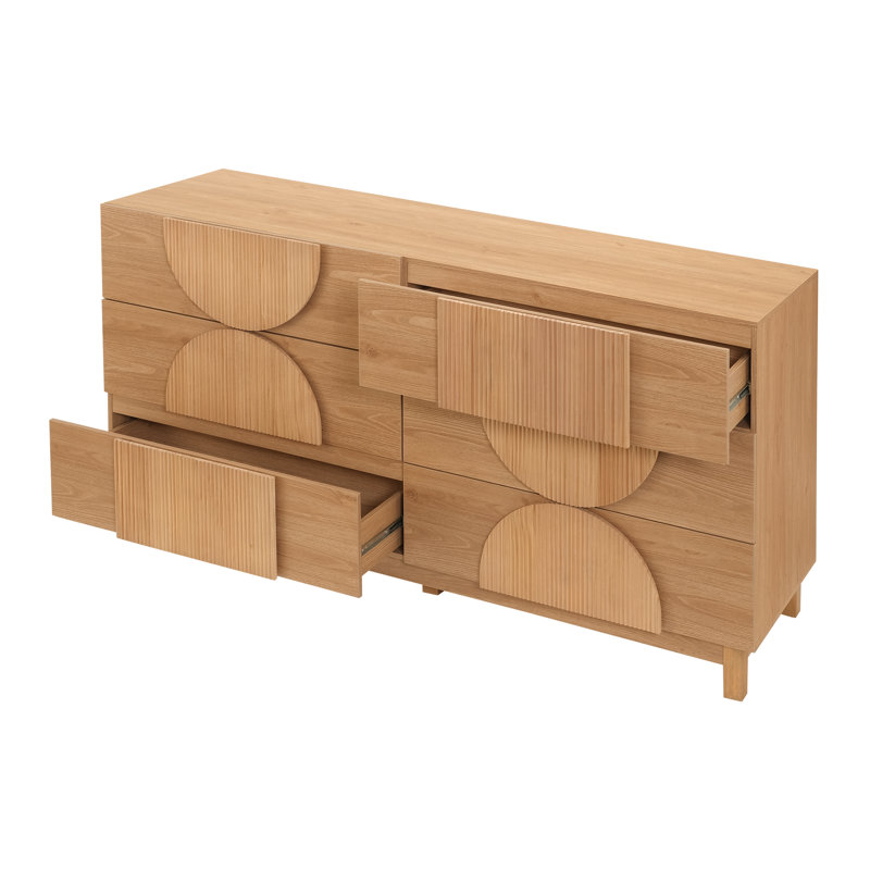 Commode d'appoint avec panneaux cannelés Mid Century Geometrics, Natural