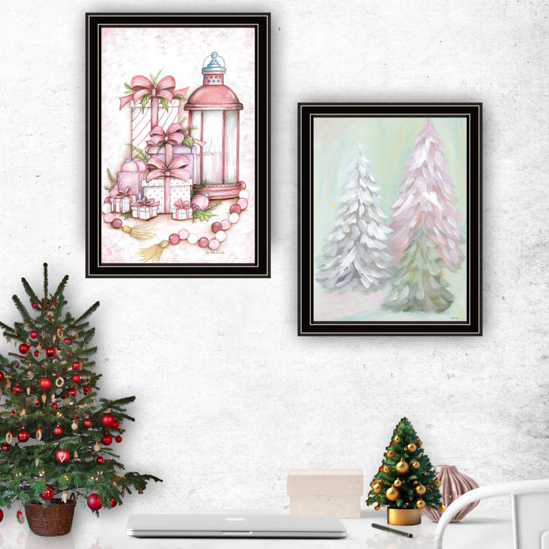 Décorez votre espace avec 2 décorations, thème d'arbres de Noël au pays des bonbons roses, option de prise de décision murale en bois et en papier, décoration intérieure,