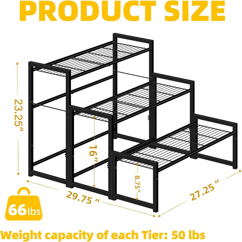 Black Metal 3-Tier Stackable Plant Stand for Indoor/Outdoor Use
