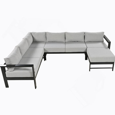 U-Shaped Outdoor Sectional Sofa Set With Thick 5.9-Inch Cushions, Heavy-Duty Iron Frame, Removable Water-Resistant Covers, And Spacious 5-6 Seat Configuration For Patios And Gardens.