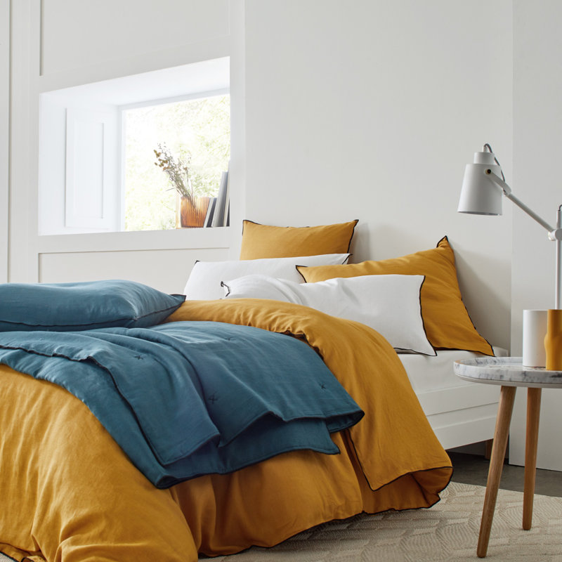 Dziedzic 100% Linen Solid Colour Bedspread, Blue