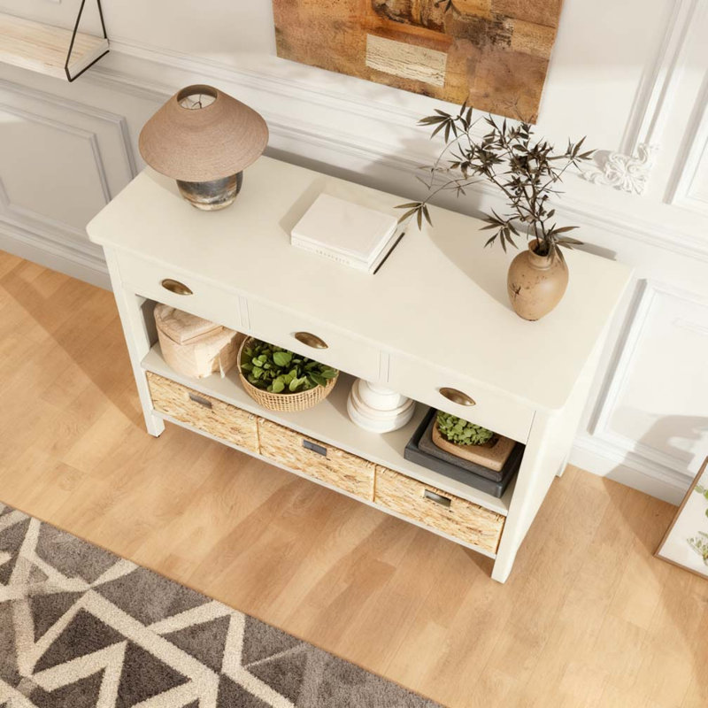 Console avec 3 tiroirs de rangement, Blanc antique
