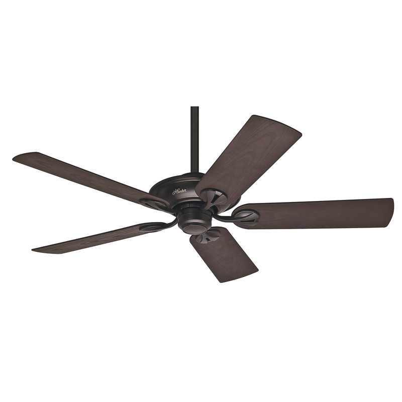 132Cm 5 - Blade Ceiling Fan with Pull Chain, Walnut, Bronze