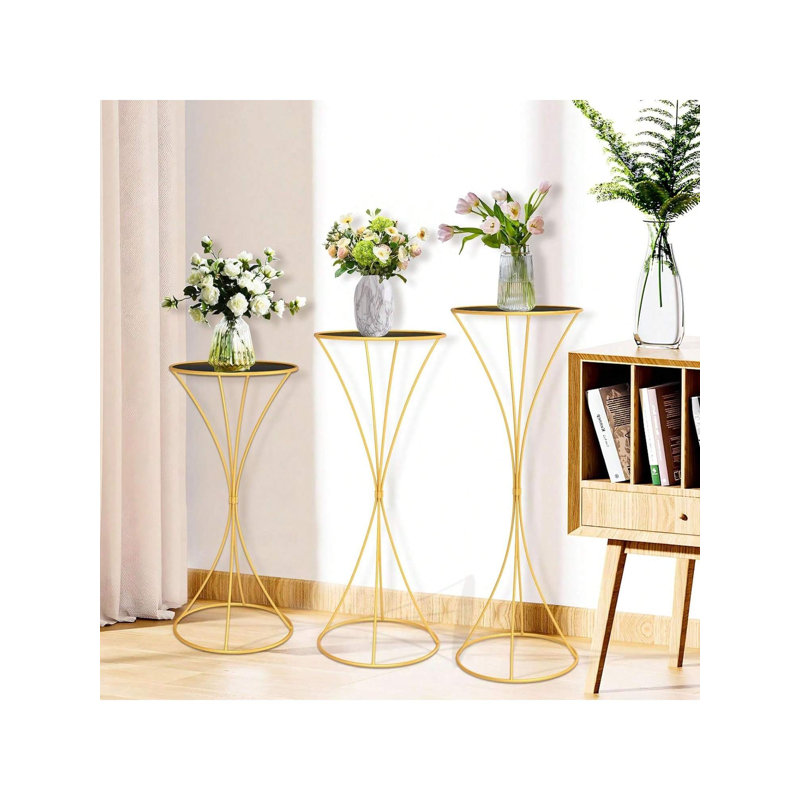 Support pour plante 3 pièces en métal doré pour pi