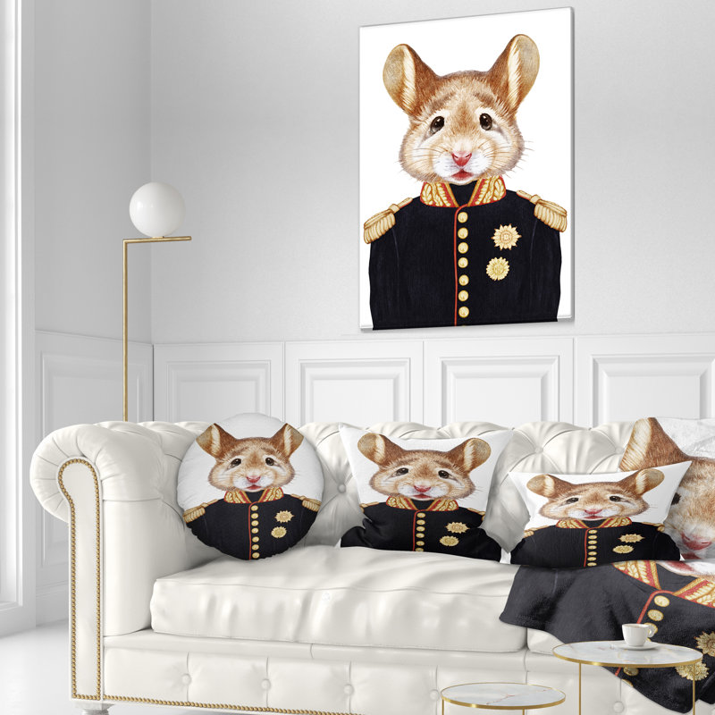 Souris en uniforme militaire - Coussin décoratif à imprimé animal
