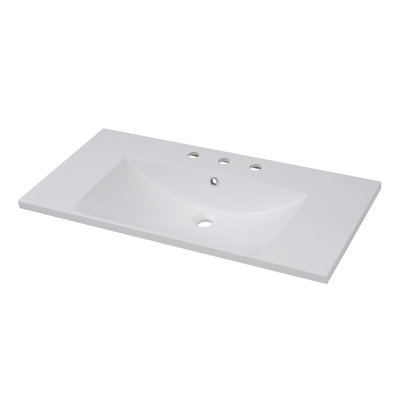 36''X18'' Bathroom Sink With Three Holes (8" Centerset), Resin Bathroom Vanity Sink Top With Overflow, Drop In Bathroom Vessel Sink Rectangle Ideal For Small Spaces, White