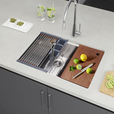 33 Inch Undermount Kitchen Sink With Quiet Drain - 11 Gauge Stainless Steel Sink Single Bowl - Multifunctional Handmade Modern Integrated Ledge Workstation