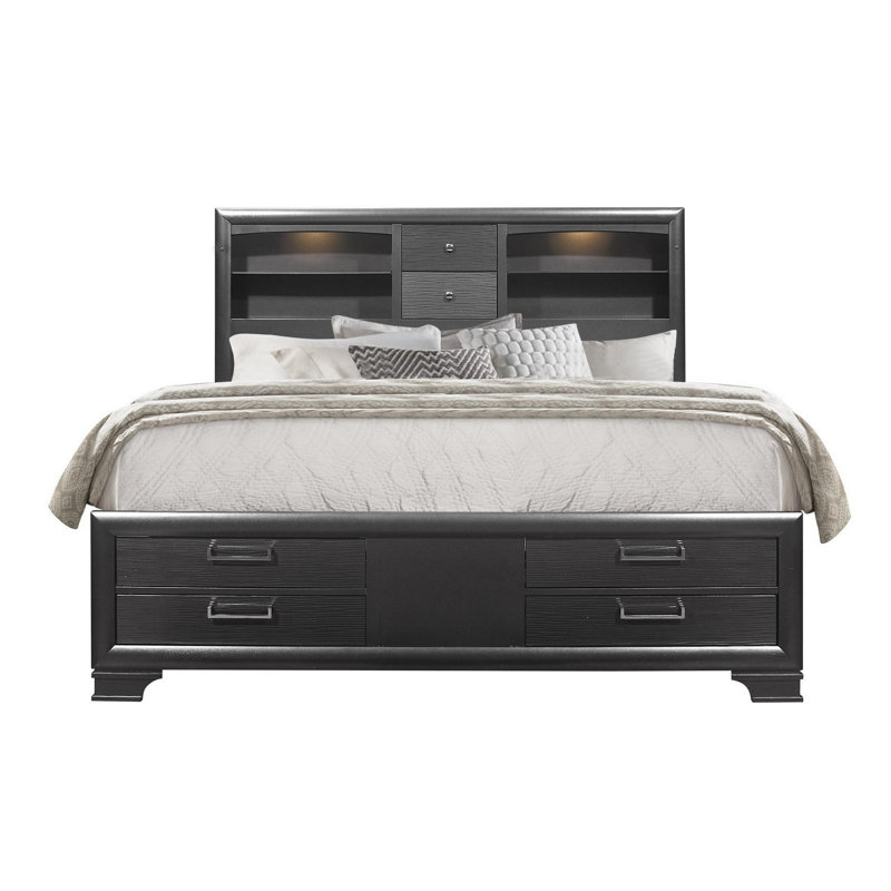 Solid Wood Queen White Eight Drawers Bed, King, Gray
