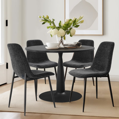Ensemble de salle à manger rond 5 pièces Folmar l 35 "avec finition brillante et chaises en chenille