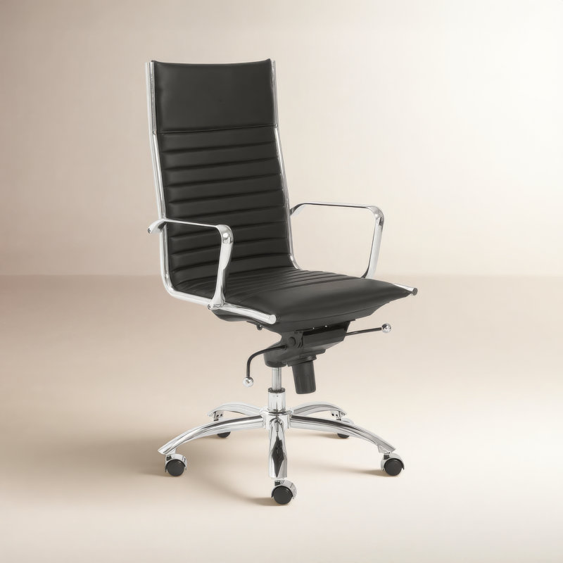 Chaise de travail Naida, Chrome, Similicuir noir
