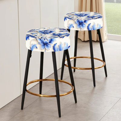Ensemble de 2 tabourets de bar bleu à motif victorien II