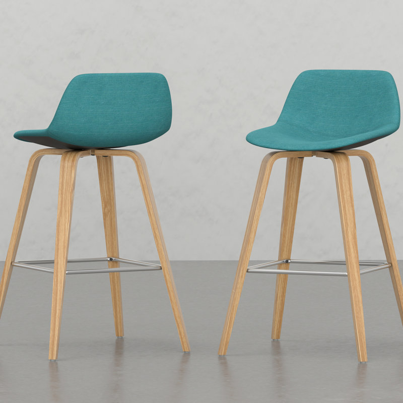 Tabourets de comptoir / de bar - 2 chaises rembourrées bleues rétro de style Mid-Century rembourrées modernes