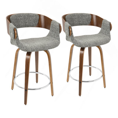 Elisa Mid-Century Modern Counter Stool In Walnut And Cream Fabric By Lumisource - Set Of 2 by Corrigan Studio