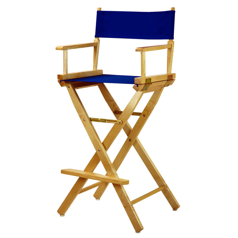 30" Folding Director Chair with Canvas, Natural, Royal Blue