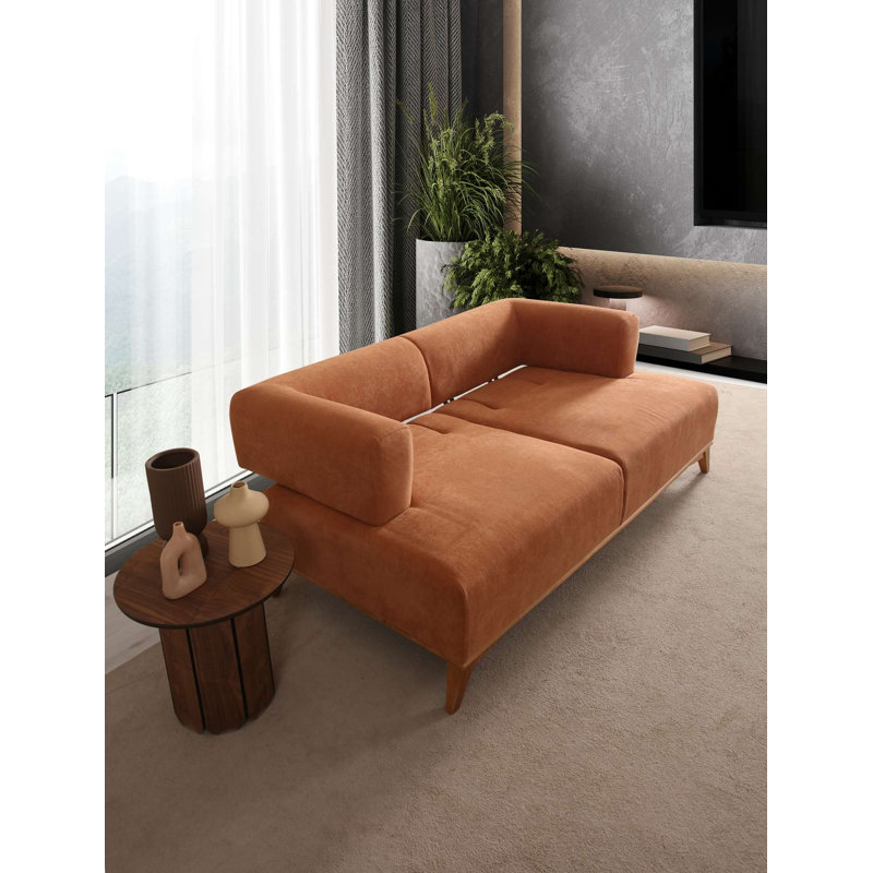 Stylish 2-Seat Sofa, Orange, 70.9 x 39.4 x 29.5 inches | Wood & Chipboard Frame, 100% Polyester Fabric, 28 DNS Foam Layer | Dry-Cleanable, Back & Forth Mechanism, Natural Painted 5.9-inch Legs | Perfect for Modern Living Rooms