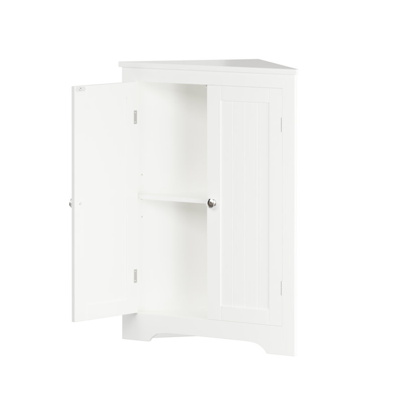 Corner Cabinet In White With Adjustable Shelf And 2 Doors - Freestanding For Bathroom, Kitchen, Living Room Graceful Storage Shelves For Appealing Design