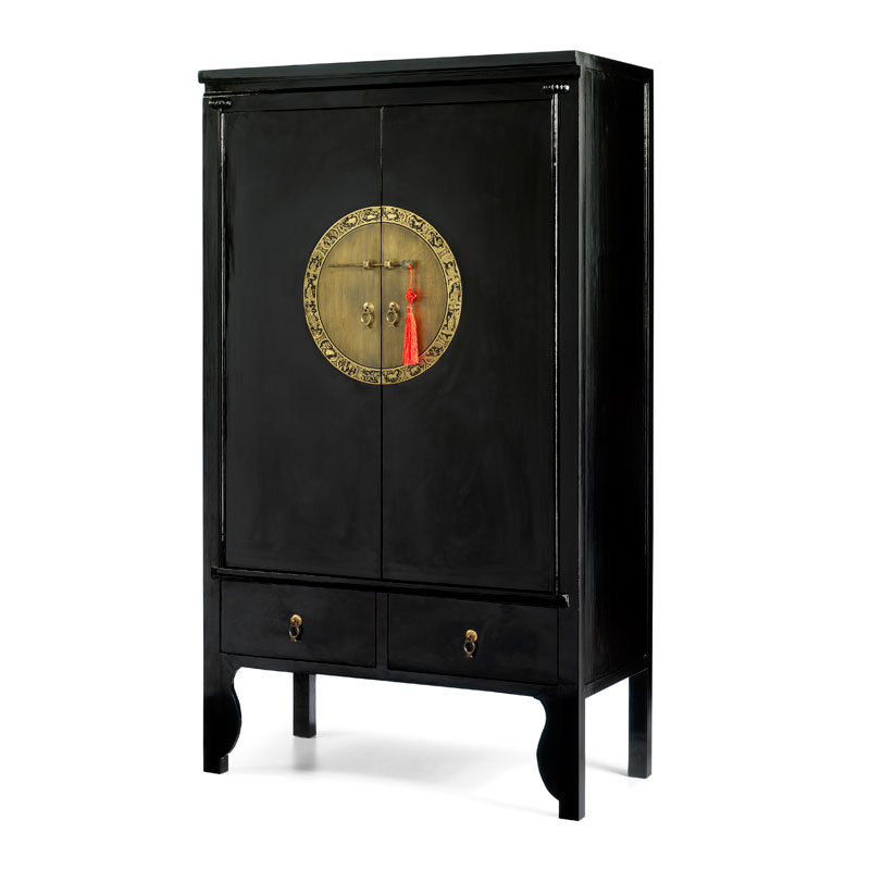Hangzhou 2 Door Solid Wood Wardrobe, Black