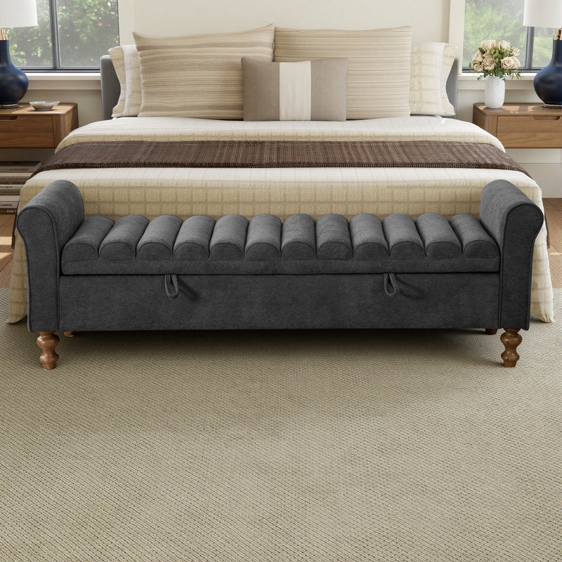 65.5" Storage Bench Ottoman,  Rolled Arm Bedroom End Of Bed Bench, Window Bench With Storage For Foot Of Bed Bench, Bedroom, Entryway, Living Room