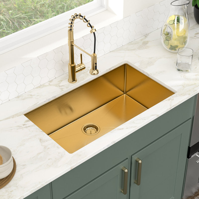 32 " L X 19" W Undermount Kitchen Sink Gold 16 Gauge Stainless Steel Kitchen Sink Single Bowl Sink
