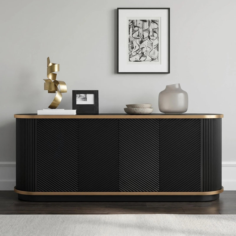 Buffet cannelé en diagonale 63 pouces avec garniture dorée Luminance, Black
