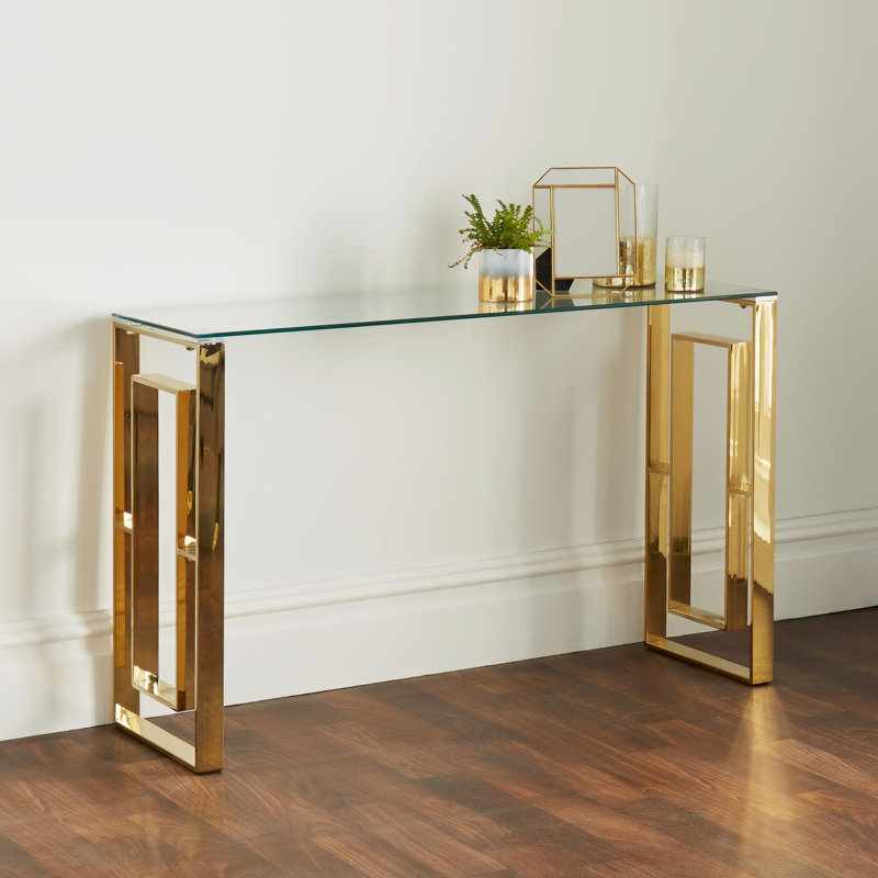 Albany 120cm Glass Top Console Table, Gold