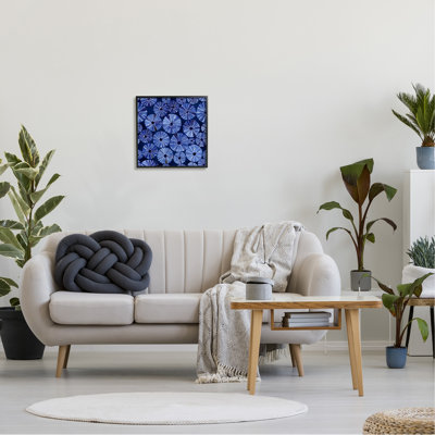 Motif abstrait d'oursin bleu encadré sur bois par Maria, impression