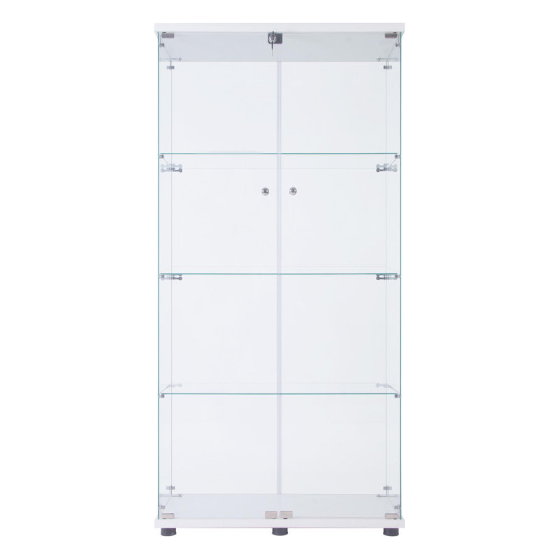 Vitrine à DEL avec porte vitrée à deux portes avec 4 tablettes, blanc