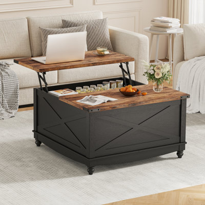 Table basse à plateau relevable avec rangement caché, salon multifonctionnel Farmhouse