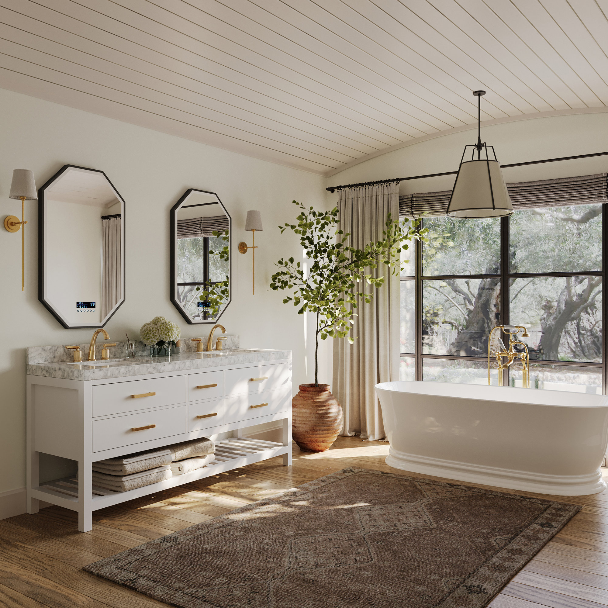 Carrie 72'' Double Bathroom Vanity, White | Brushed Gold