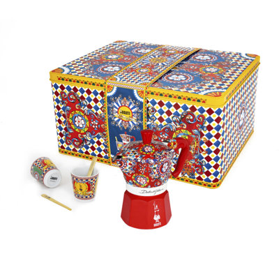 Bialetti Moka Dolce  Gabbana 2Cup with 2 Espresso Cups  2 Gold Stirrers Set