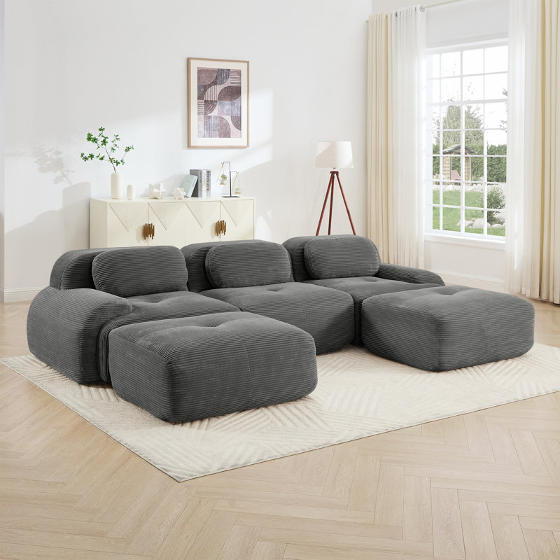 Canapés modulaires spacieux en forme de U, velours côtelé de qualité supérieure, style moderne pour la maison