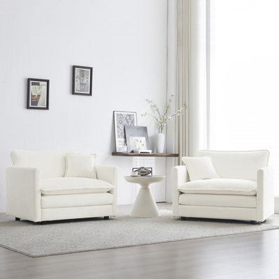 Accent Chair Set Of 2, High-End Chenille Upholstered Armchairs, Living Room Side Chairs With Toss Pillow, White