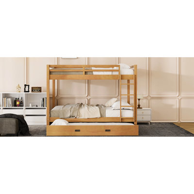 Lit superposé en bois de taille grand avec lit gigogne escamotable, pin, maximise l'espace pour la chambre à coucher, construction de barrières de sécurité, petites chambres à coucher, guide d'assemblage transparent