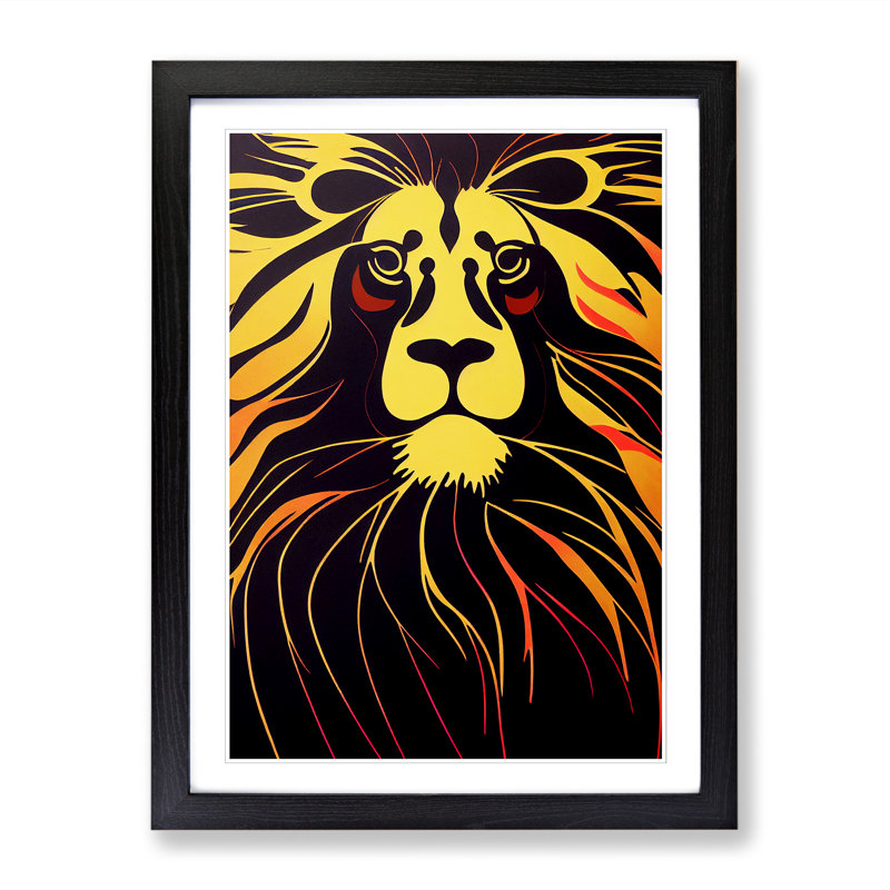 Lion Avant Garde - Picture Frame Print, Black, 64cm H x 46cm W x 2cm D