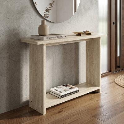 Caomhan 47" W Travertine Modern Console Table Hallway Foyer Table with Open Shelf