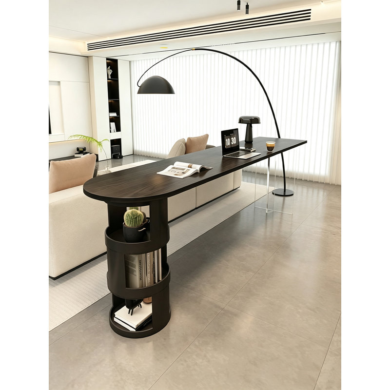 Table haute de bar multifonctionnelle avec tablettes de rangement rondes intégrées, H 41,34 po x l 78,74 po x P 17,72 po