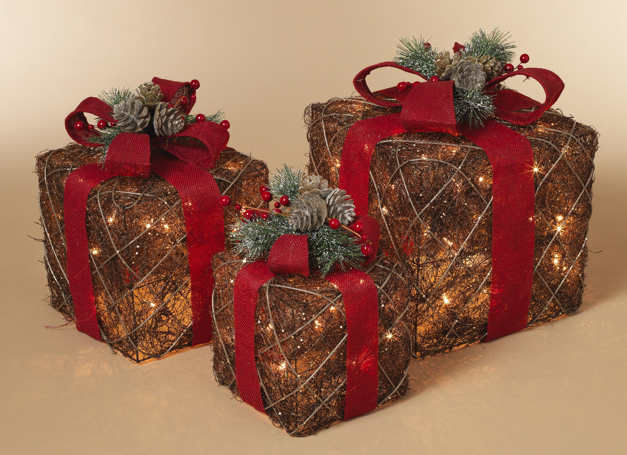 The Holiday Aisle® 3 Piece Electric Lighted Natural Vine Set