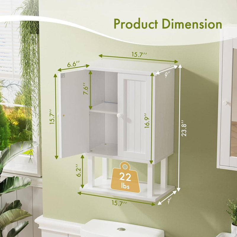 Armoires de salle de bain murales, armoire de rangement en bambou au-dessus de la toilette avec tablettes réglables, armoires à pharmacie murales avec 2 portes pour petits espaces