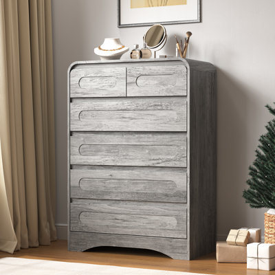 Commode à 6 tiroirs Farmhouse pour chambre à coucher - commode en bois de 44 po de hauteur avec une conception courbée rustique, une commode de 31 po de largeur pour le salon, le couloir ou l'entrée, le rangement