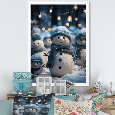Blue And White Frosty Snowman Landscape I - Winter Landscape Wall Art