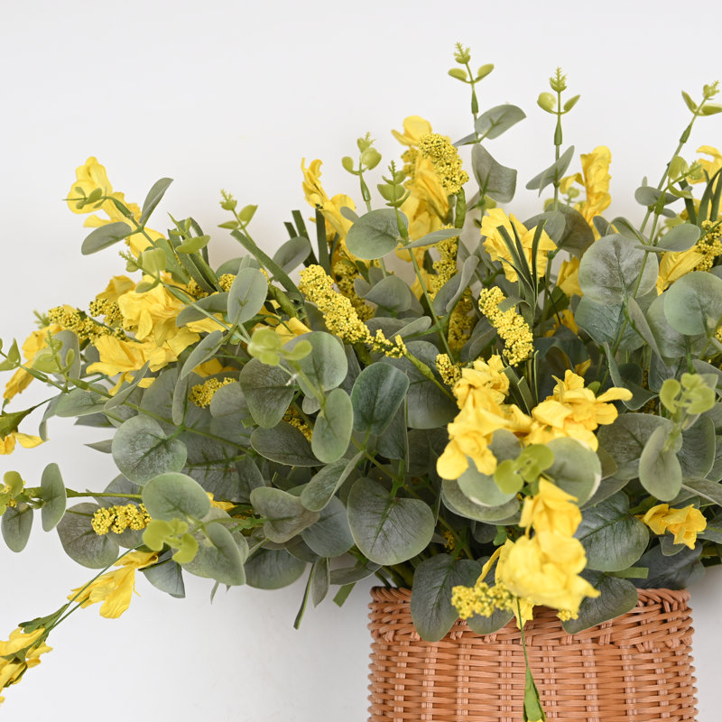 Arrangement floral de fleurs de baies artificielles pour la porte d'entrée, Jaune