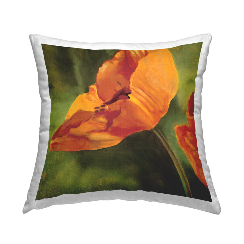Coussin orange à motif de coquelicots imprimé par Pierre Viollet